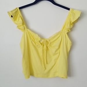Abound Yellow Ruffle Sleeve Crop Top in Size Large